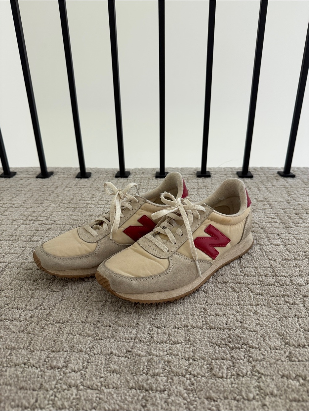 New Balance Cream and Red Retro Runner Sneakers - worn once!